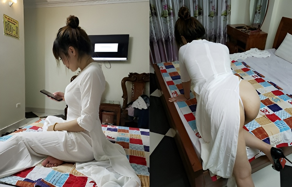 Ao dai'nin büyük göğüslü kızı