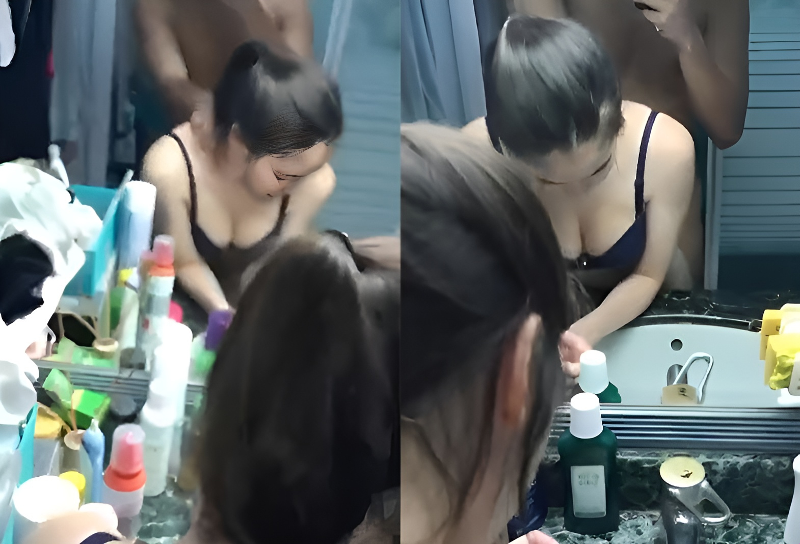 化妝時，她要求狗狗